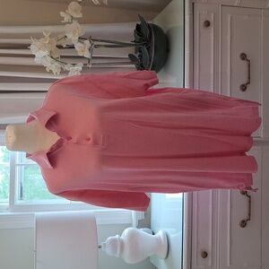 Peter Millar Mens Lightweight Pink/White Striped Cotton Golf Polo Shirt Size L‎